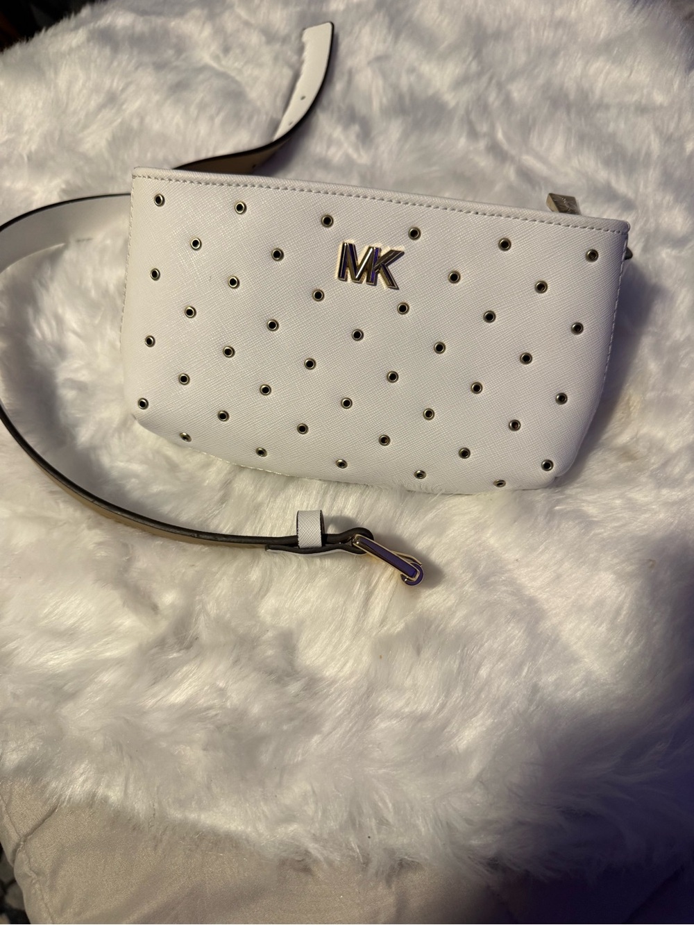 Michael Kors White Stud-Accent Saffiano Belt Bag